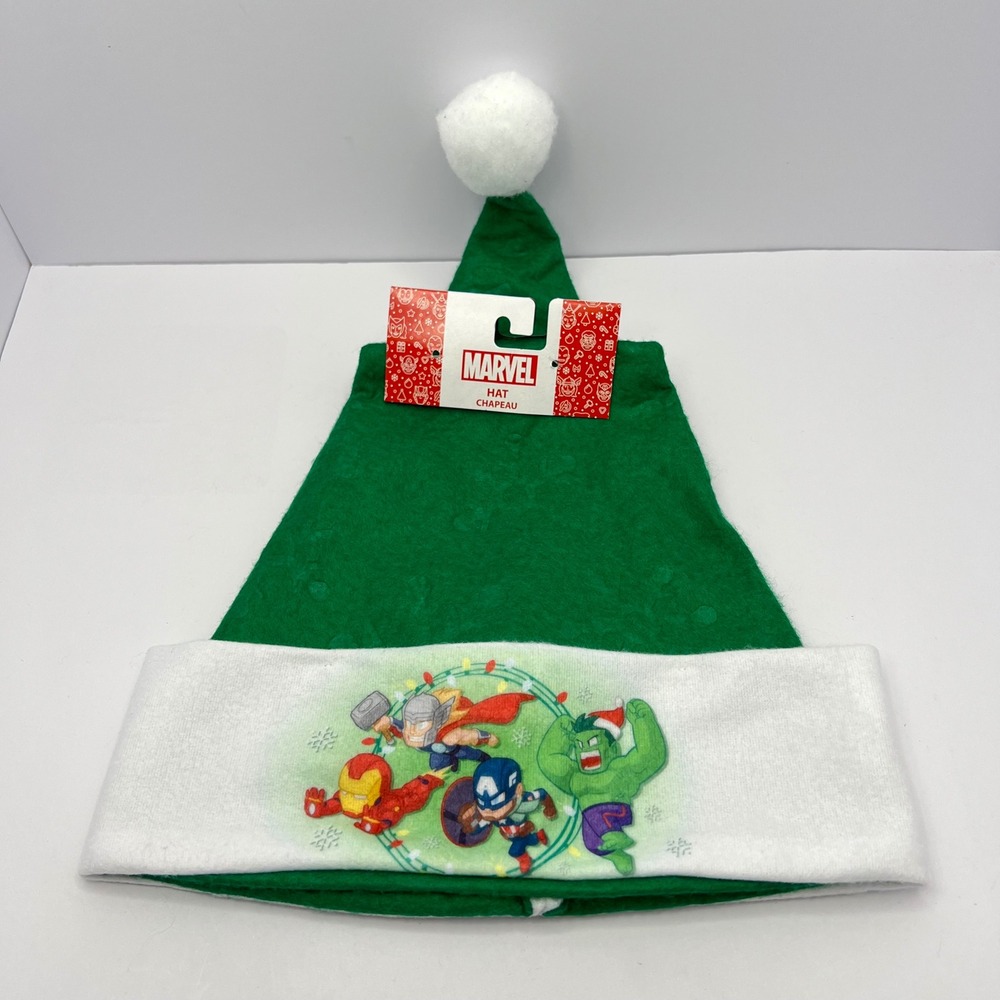 Marvel Green Santa Hat OS Avengers Christmas Holiday Hulk Thor Captain America